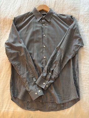 Theory Men's Black and White Gingham Button-Down Shirt